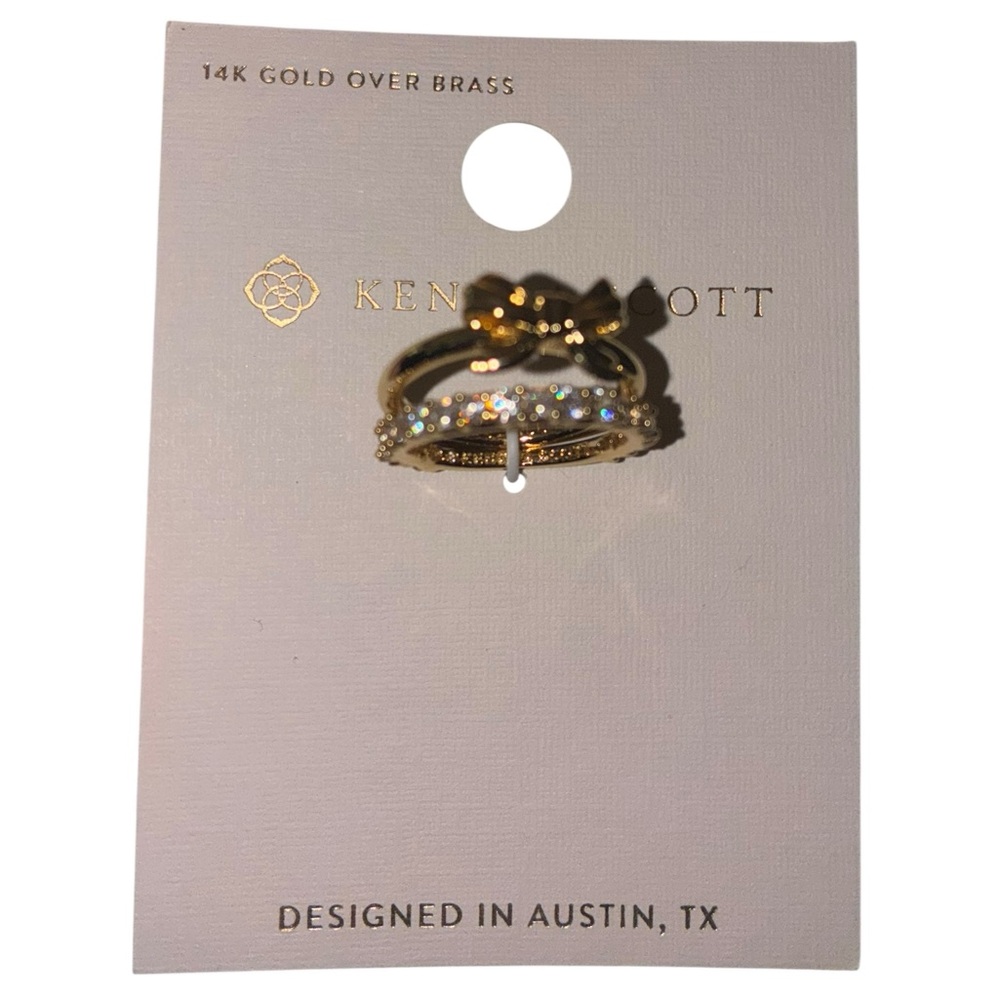 KENDRA SCOTT 14k Gold Stackable Double Bow Ring Cubic Zirconia Band Sz 7 NEW NWT - Picture 5 of 8